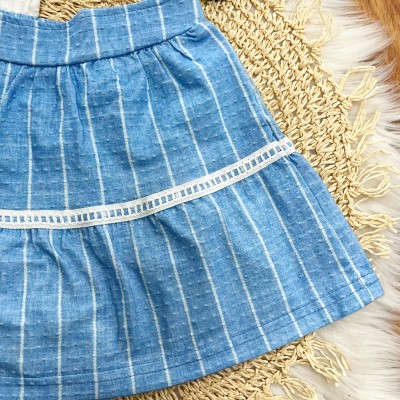 Conj. Regata Anabola e Short Saia Rendinha - Azul e Off White